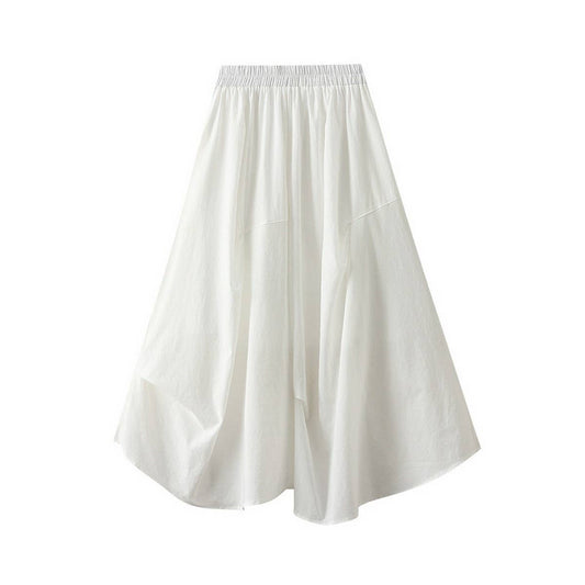 High-Waist Elastic Waist A-Line Pleated Midi Skirt