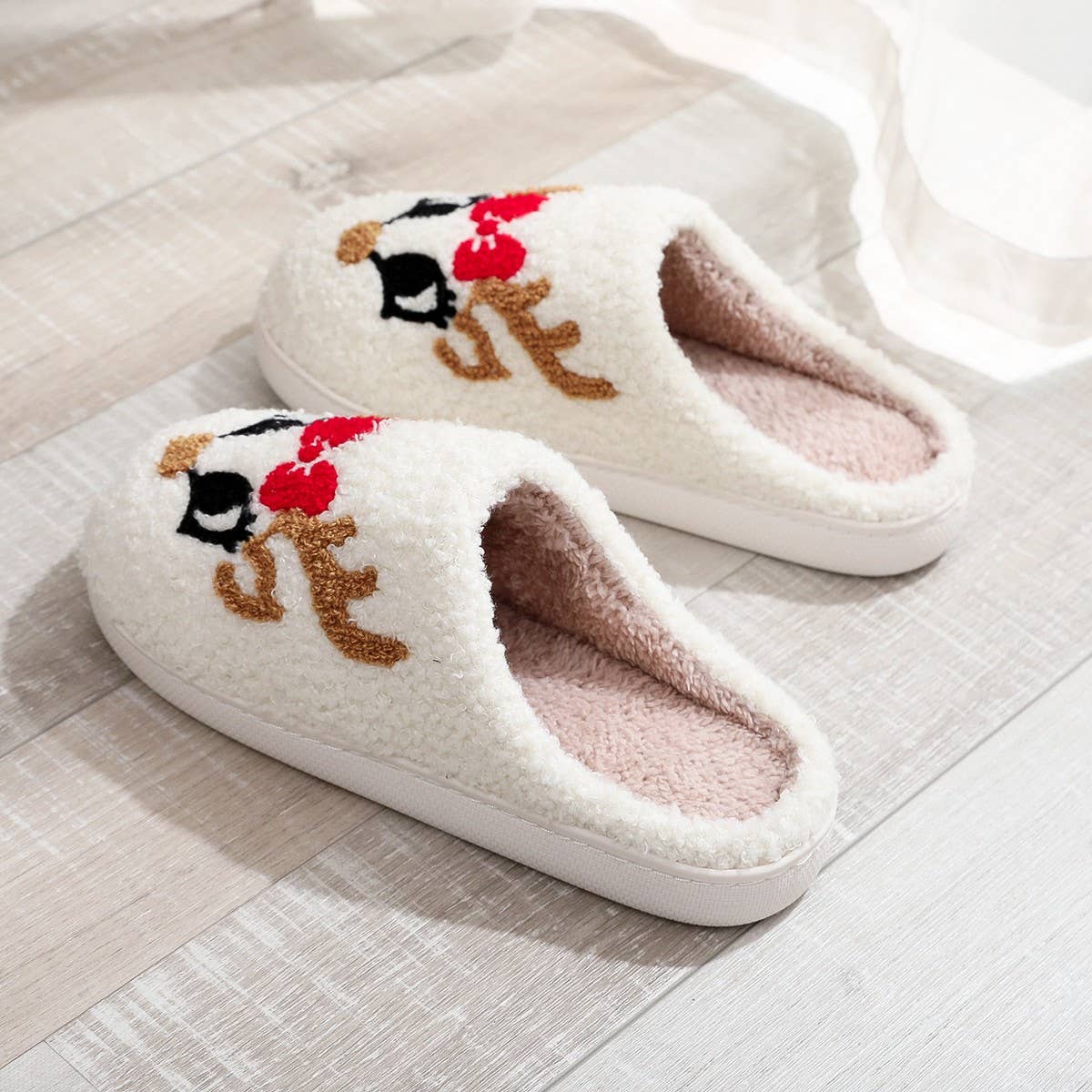 CUTE DEER HORN CHRISTMAS ELEMENT COTTON SLIPPERS