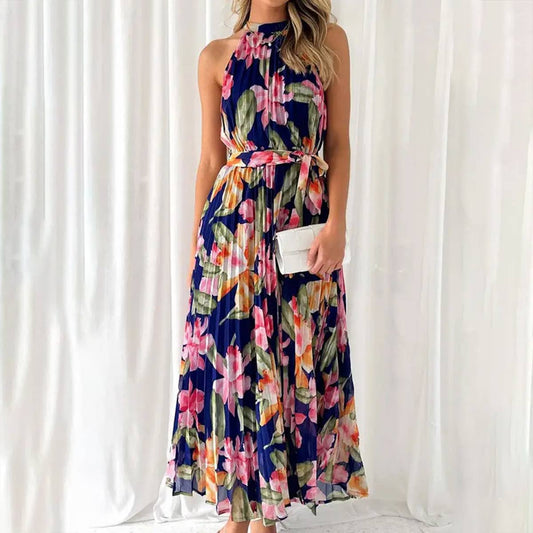 SLEEVELESS LACE UP PRINTED DRESS_CWDTD0147