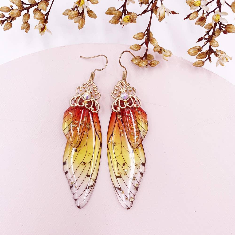 Elegant long earrings with cicada wing wings