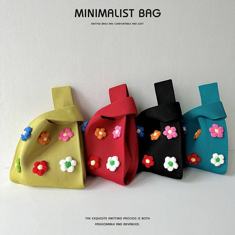 Cute colorful flower knitted single-shoulder bag