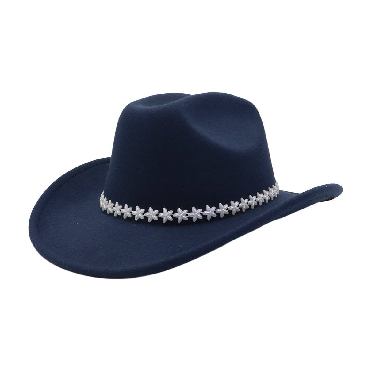 Brown Cowboy Felt Hat with Daisy Flower Trim_CWAH04453
