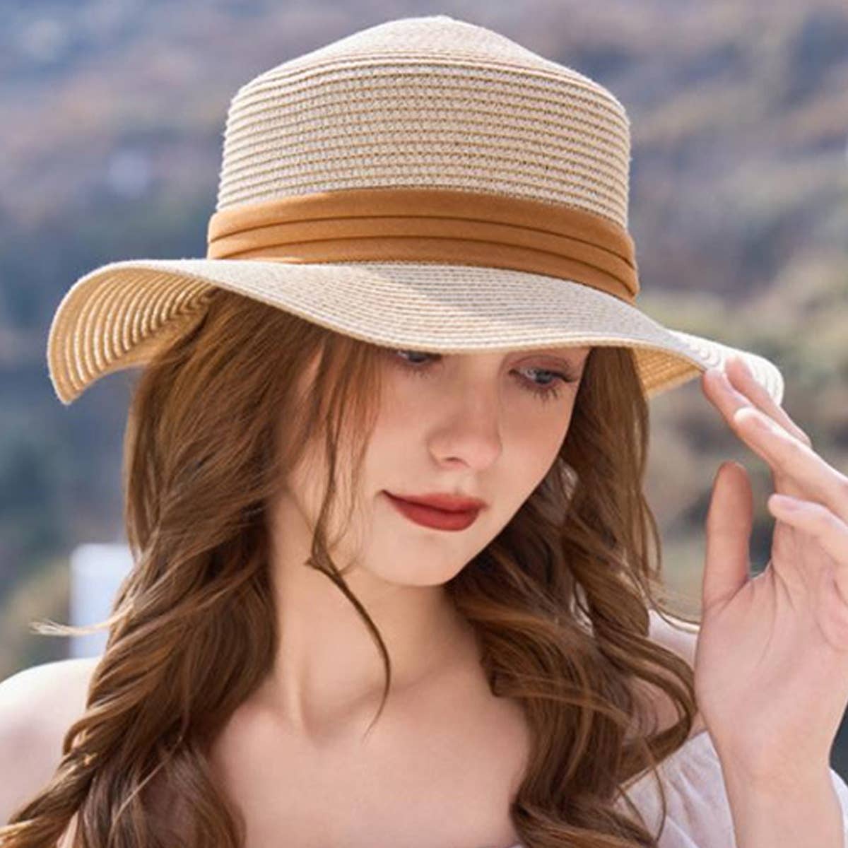 OUTDOOR SUNSHADE FLAT TOP HAT STRAW HAT_CWAH1338