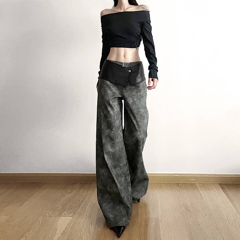 Street fashion high-waisted loose wide-leg pants