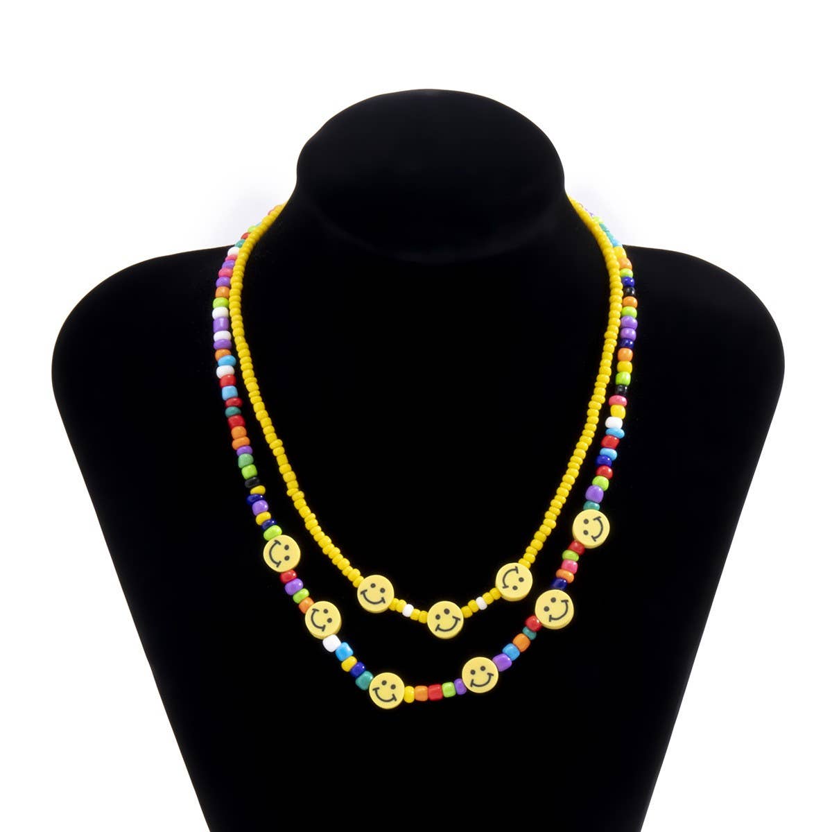 COLD GEOMETRIC COLOR SMILEY FACE NECKLACE