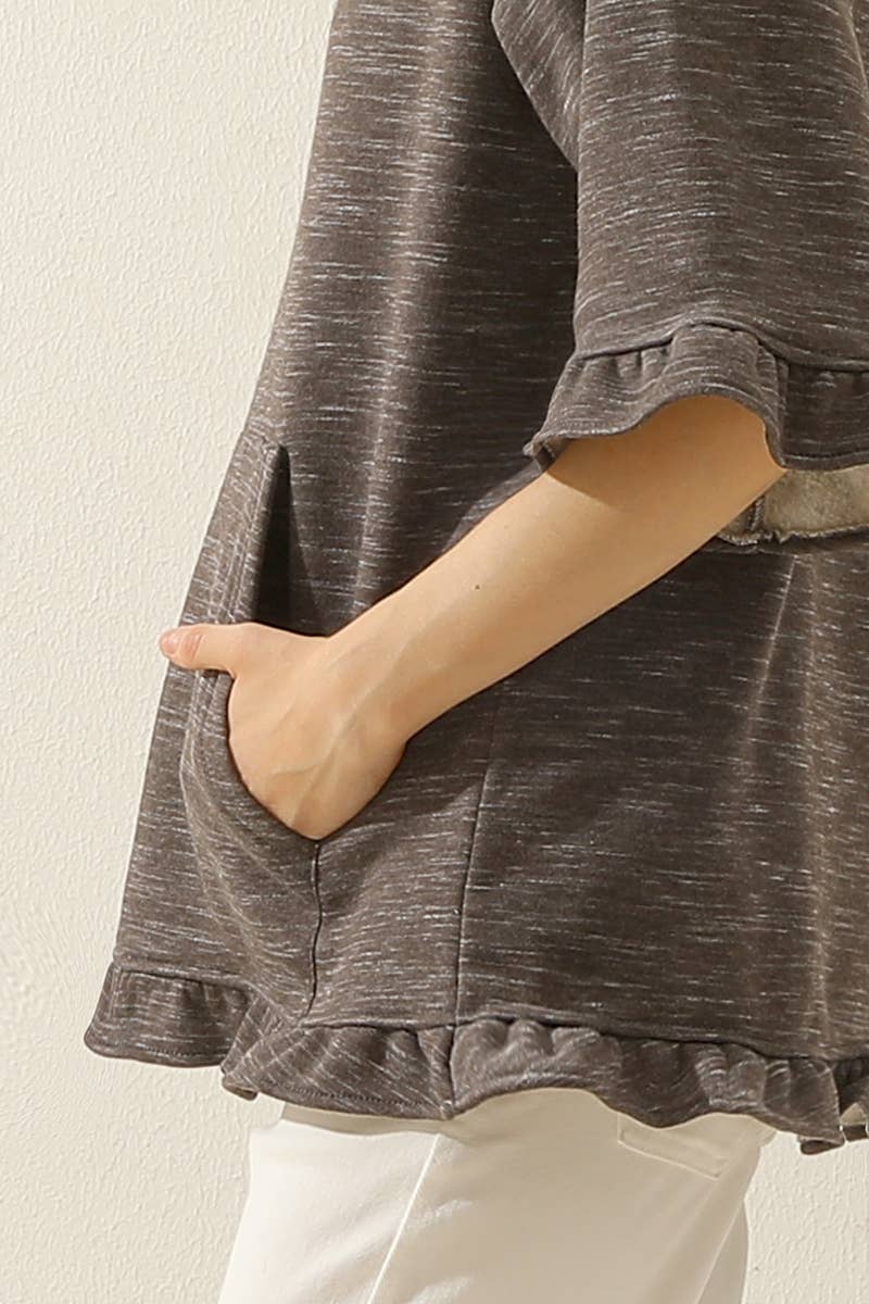 CWOHOL425-P_PLUS SIZE 3/4 SLEEVE HOODIE SWEATSHIRT