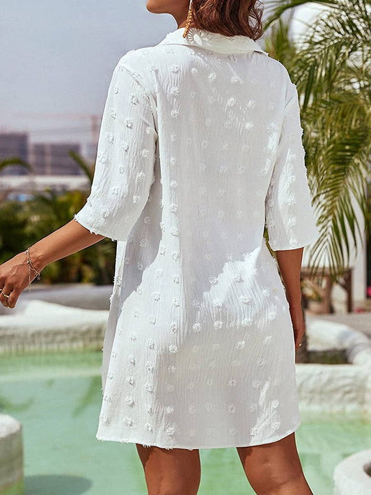 JACQUARD LONG SLIT T-SHIRT SHORT SLEEVE TOP