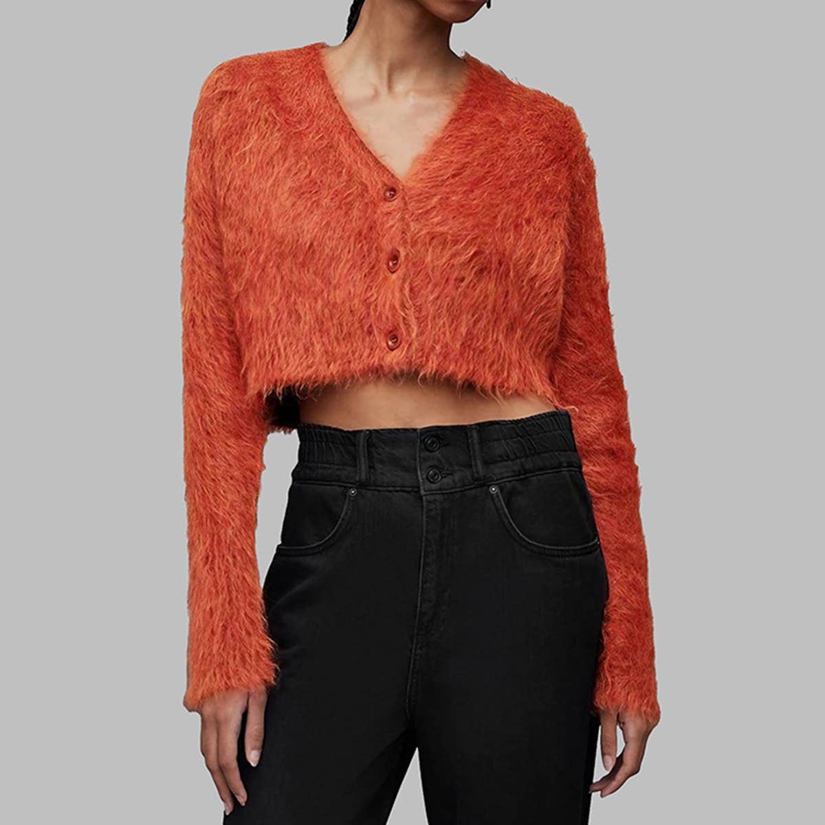 V-NECK SINGLE BREASTED SOLID COLOR SHORT CARDIGAN