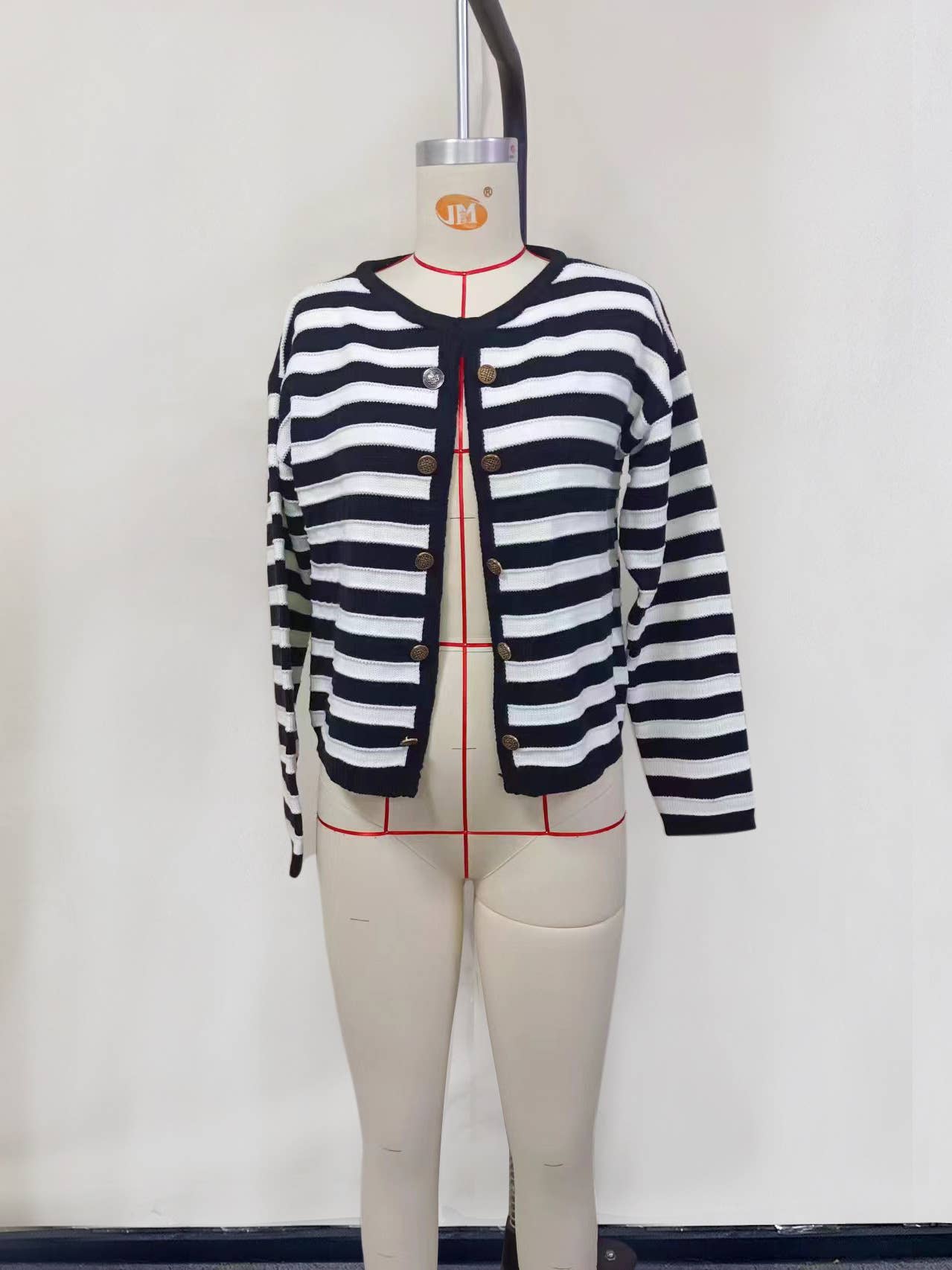 TEMPERAMENT VERSION BUCKLE STRIPED KNIT CARDIGAN