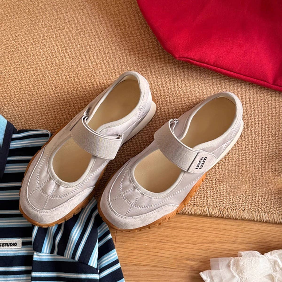 Lambskin Mary Jane Sneakers with Velcro