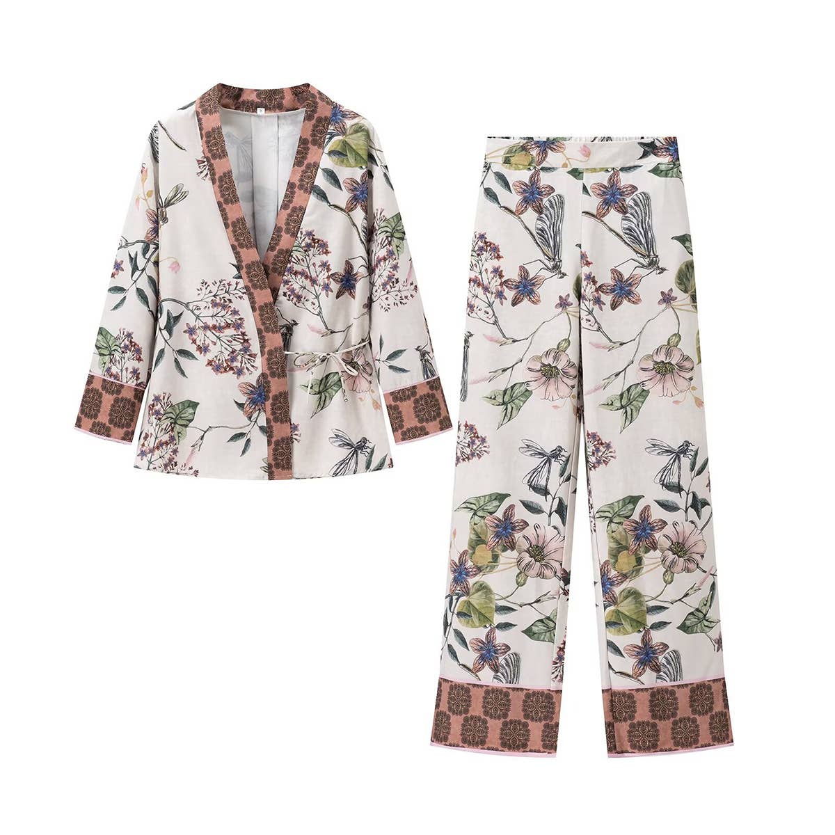 Printed shirt printed high-waisted pantsuit