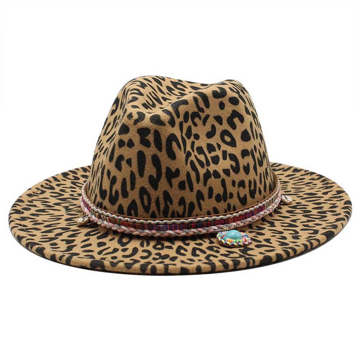 LEOPARD PRINT WOOLEN HAT SAPPHIRE TASSEL JAZZ HAT_CWAH2608