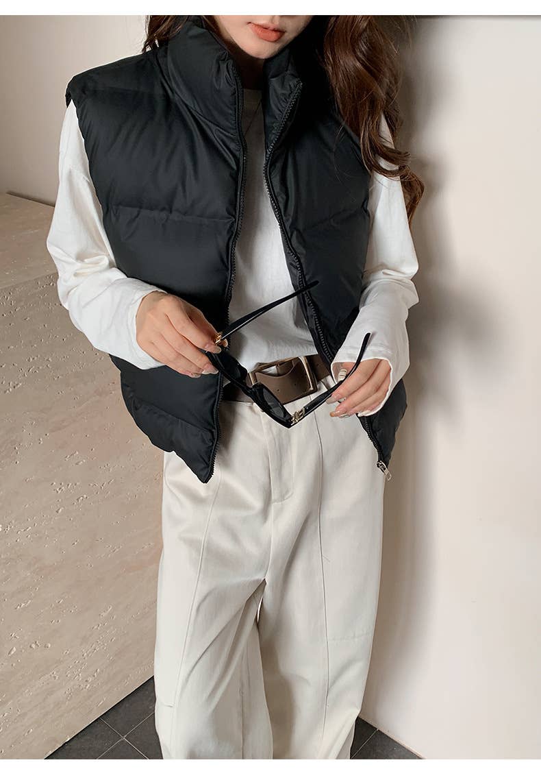 Solid-color stand-up collar thickened waistcoat