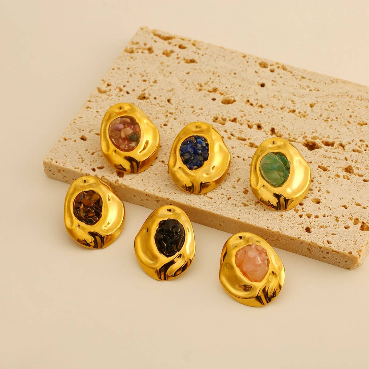 Natural Stone Stainless Steel Irregular Earrings