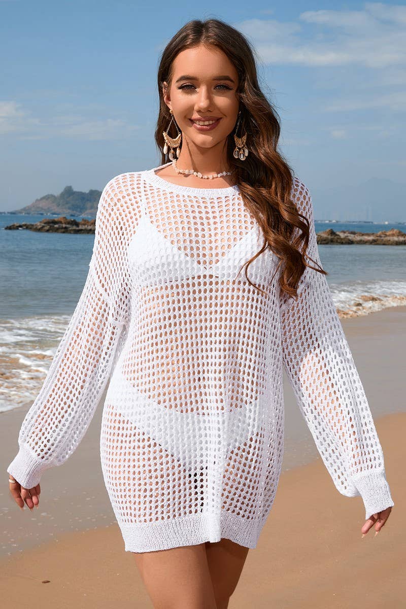CWOSWL2073_Round Neck Long Sleeve Bikini Cover Top