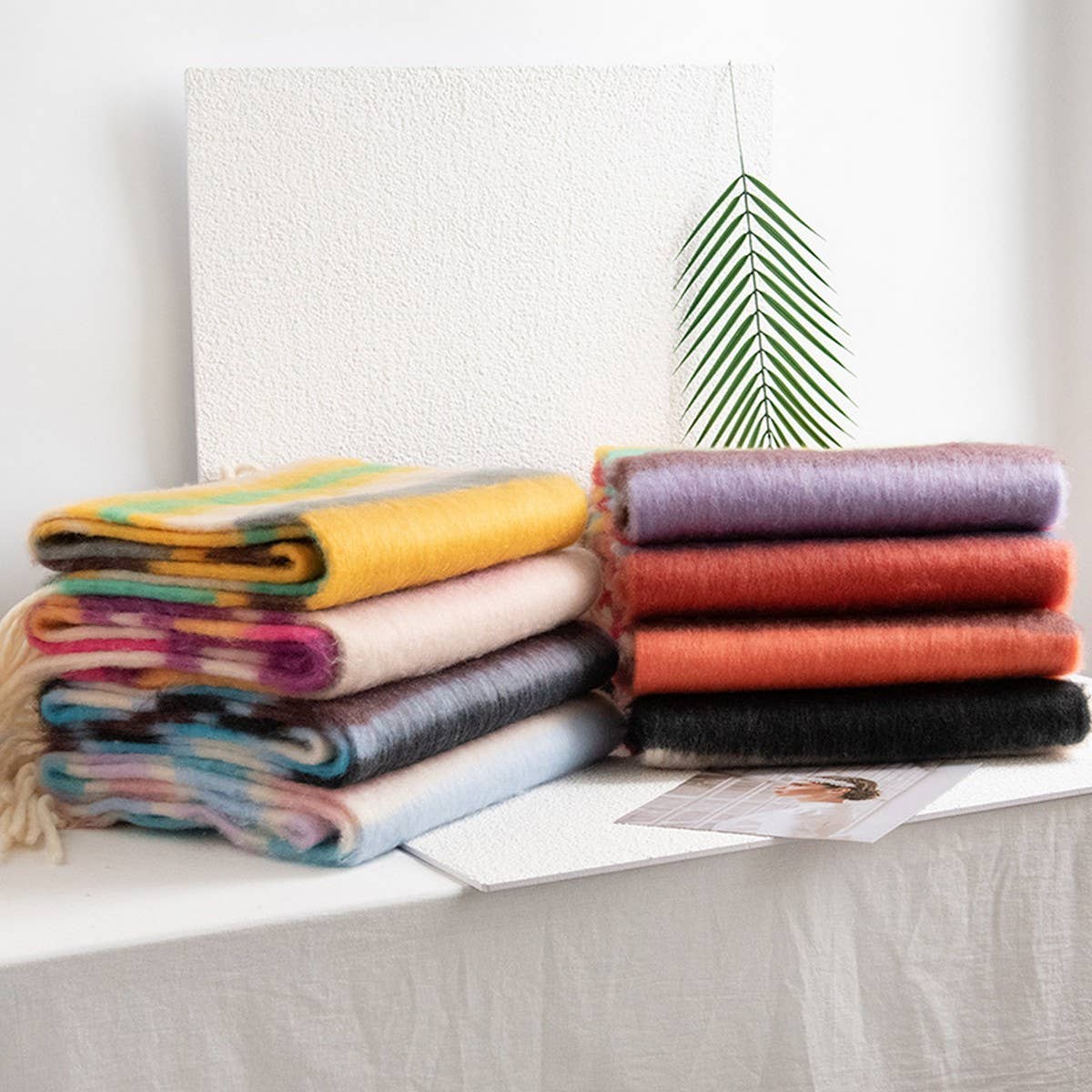 CWASC2722_DOPAMINE RAINBOW FLUFFY THICK WARM SCARF SHAWL