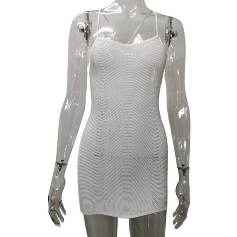 Sexy Hottie solid color strap knit hip wrap dress