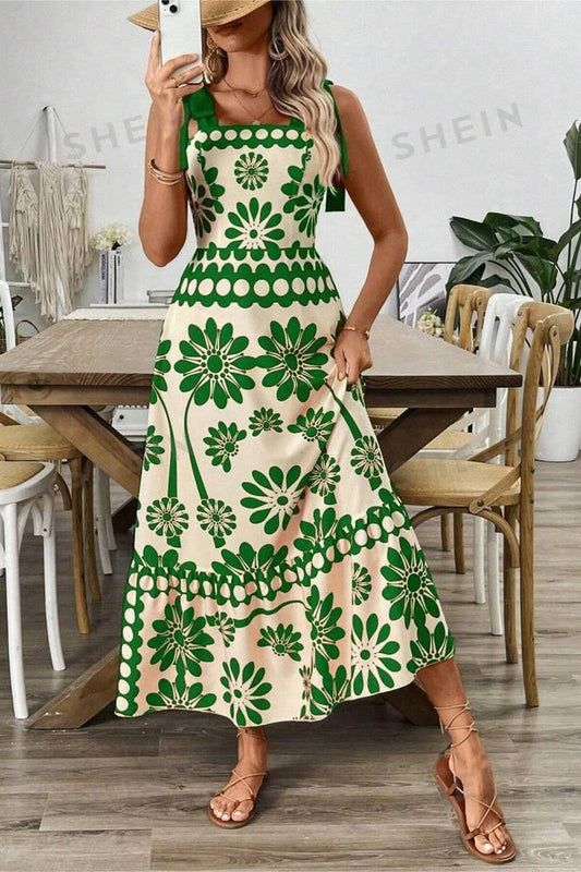 CWDMD5778_FLORAL PRINT STRAP WAIST HOLIDAY DRESS