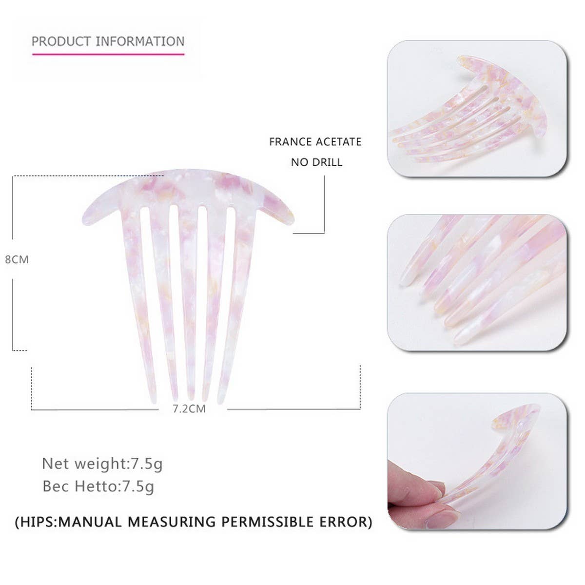 ACETATE PLATE HAIR COMB FIVE-TOOTH HAIRACCESSORIES_CWAHA4216