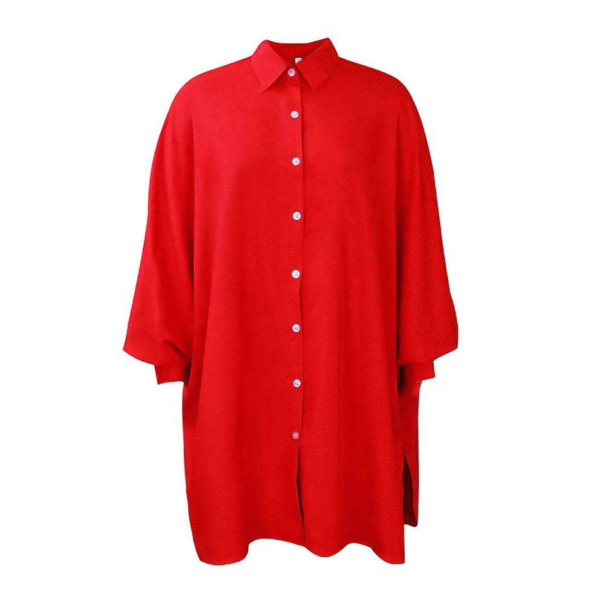 LOOSE LAPEL SOLID COLOR OVERSIZED SHIRT DRESS