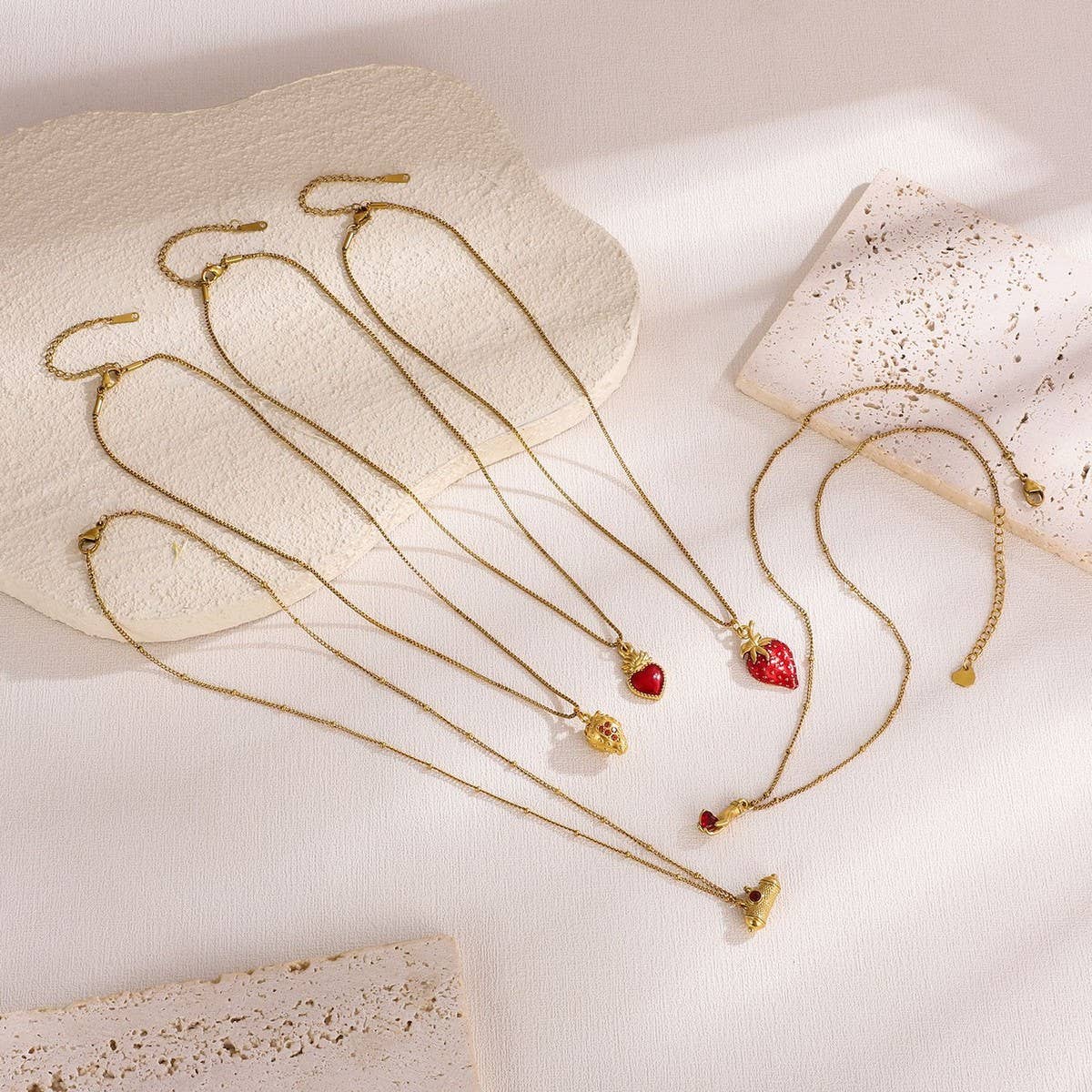 Enamel Heart Necklace with Strawberry Charm