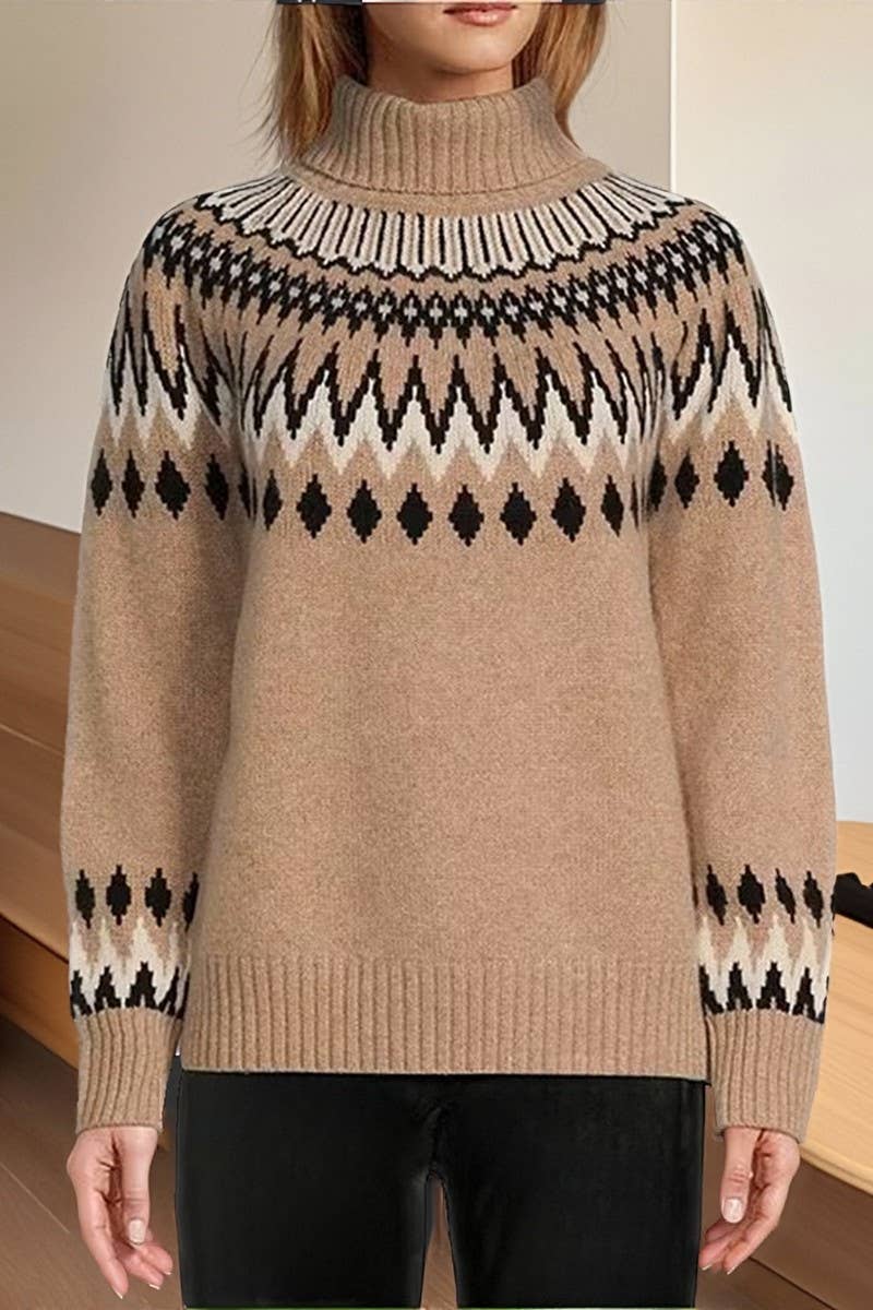 CWOSWL07656_COLORBLOCK TURTLENECK KNITTED PULLOVER SWEATER