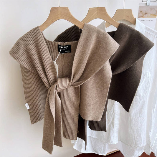 CWASC2383_KNITTED SHAWL KNOTTED SHIRT WOMEN'S SCARF