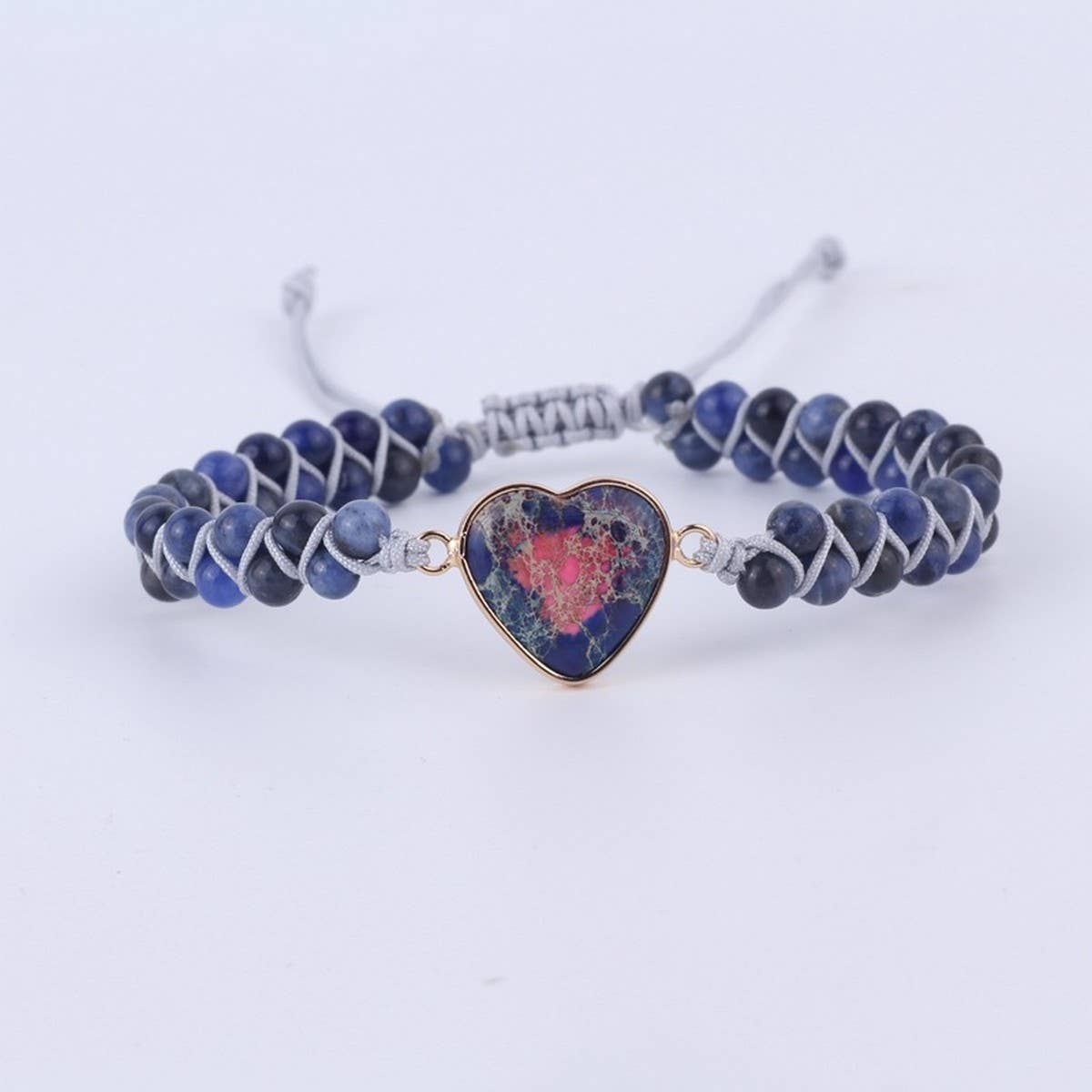 HEART SHAPED CHARM NATURAL STONE WOVEN BRACELET