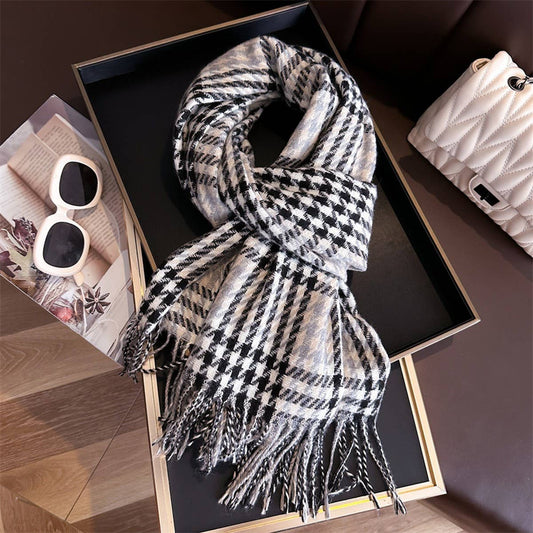 Woven Plaid Fringe Shawl Wrap for Fall Winter_CWASC2752