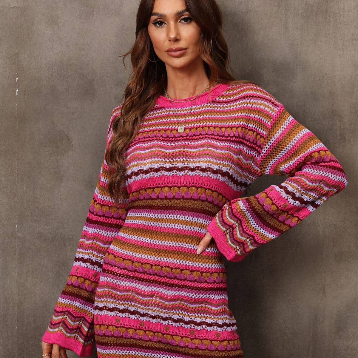 Long knit skirt Crochet rainbow knit dress