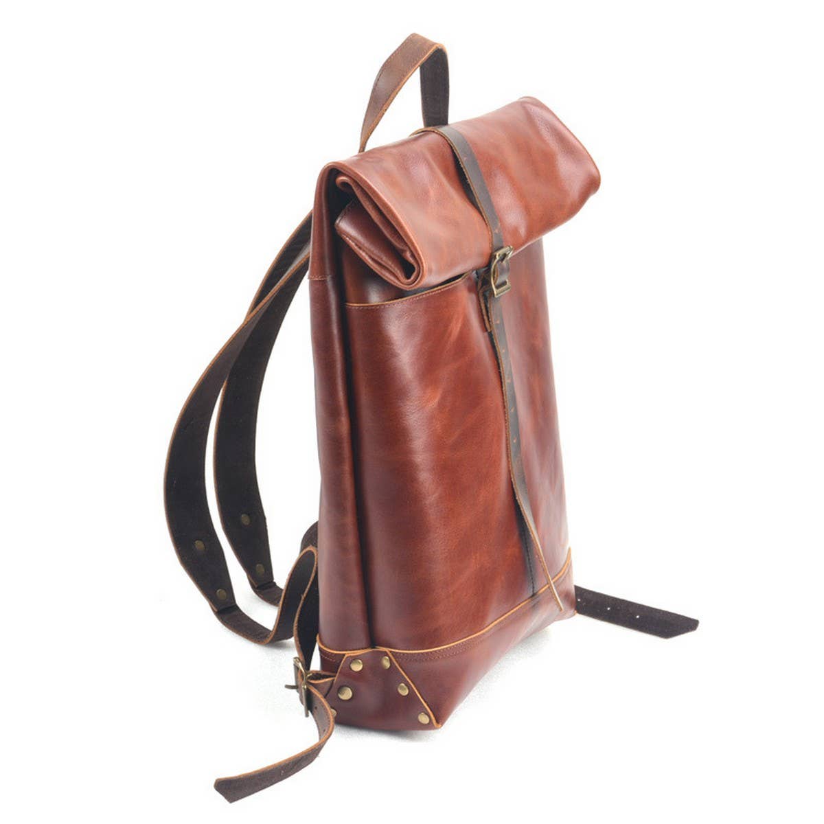 Vintage Leather Roll Top Laptop Backpack_CWAB5551