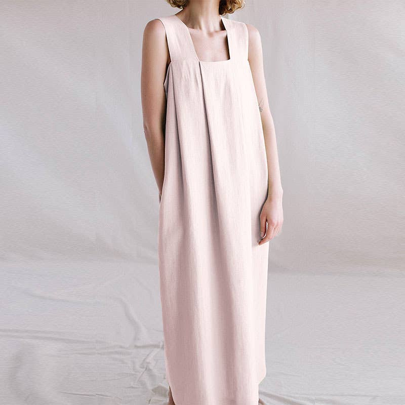 LOOSE LINEN SQUARE COLLAR SUSPENDERS DRESS