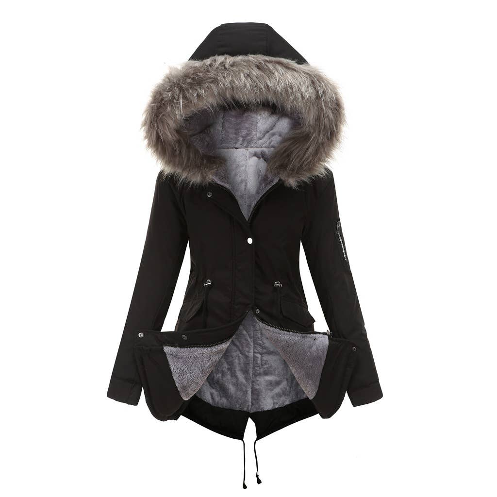 HOODED WARM PADDED JACKET WITH FLEECE