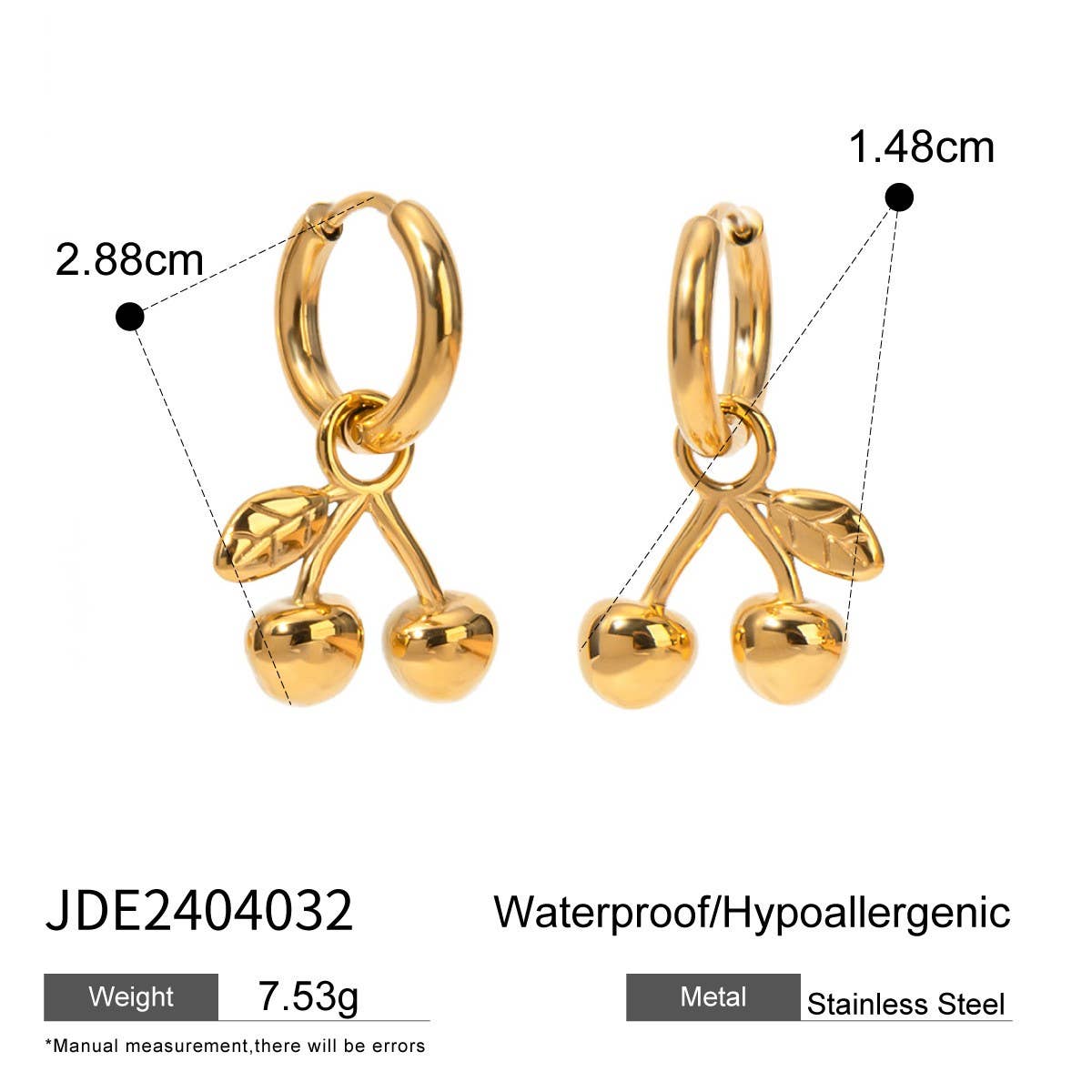 18K GOLD STAINLESS STEEL CHERRY DROP EARRINGS_CWASC1675