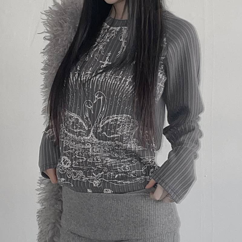 VINTAGE PERSONALITY PRINT ROTATOR SLEEVES T-SHIRT