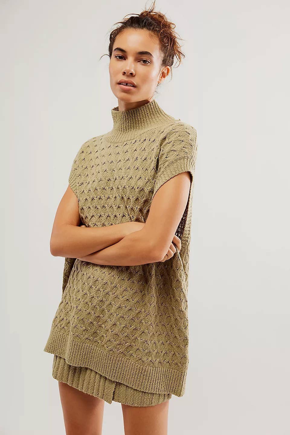 SOLID COLOR LOOSE WOOL VEST SKIRT TWO-PIECE SET