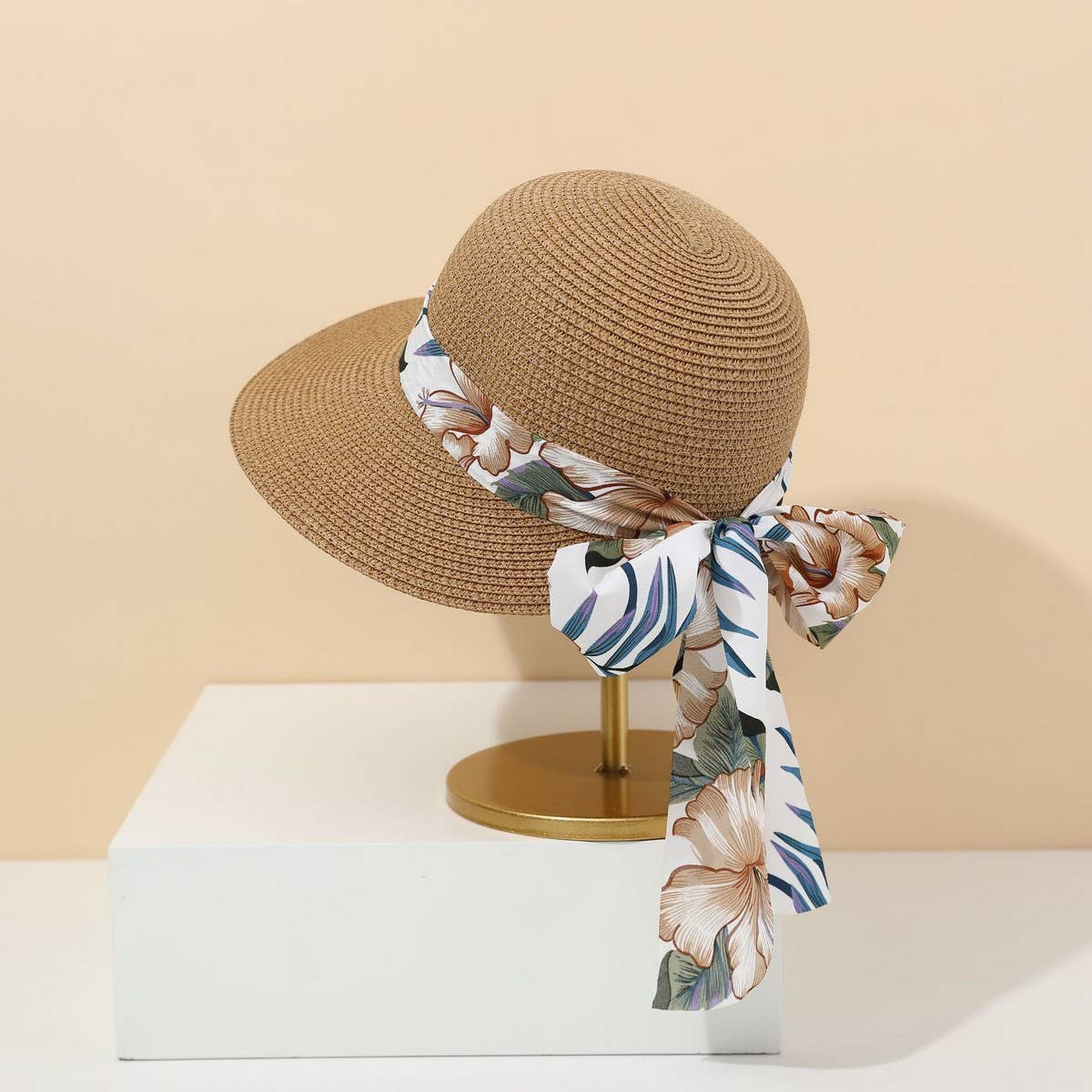Fashion bow ribbon wide brim straw hat_CWAH3471