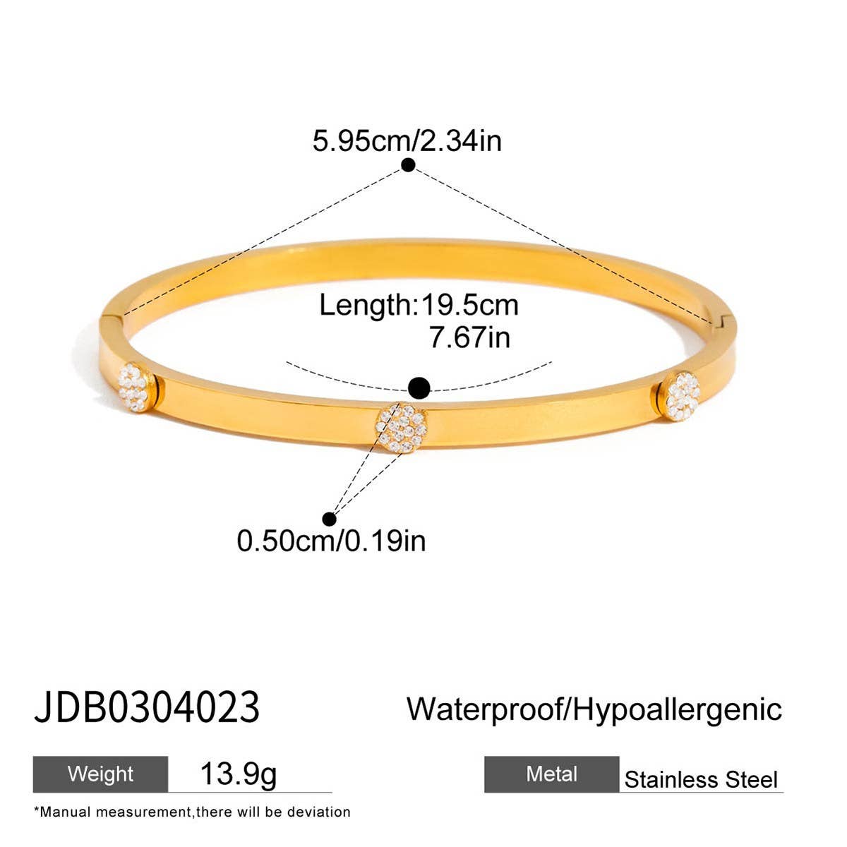 Classic 18K Gold Round White Zircon Open Bangle