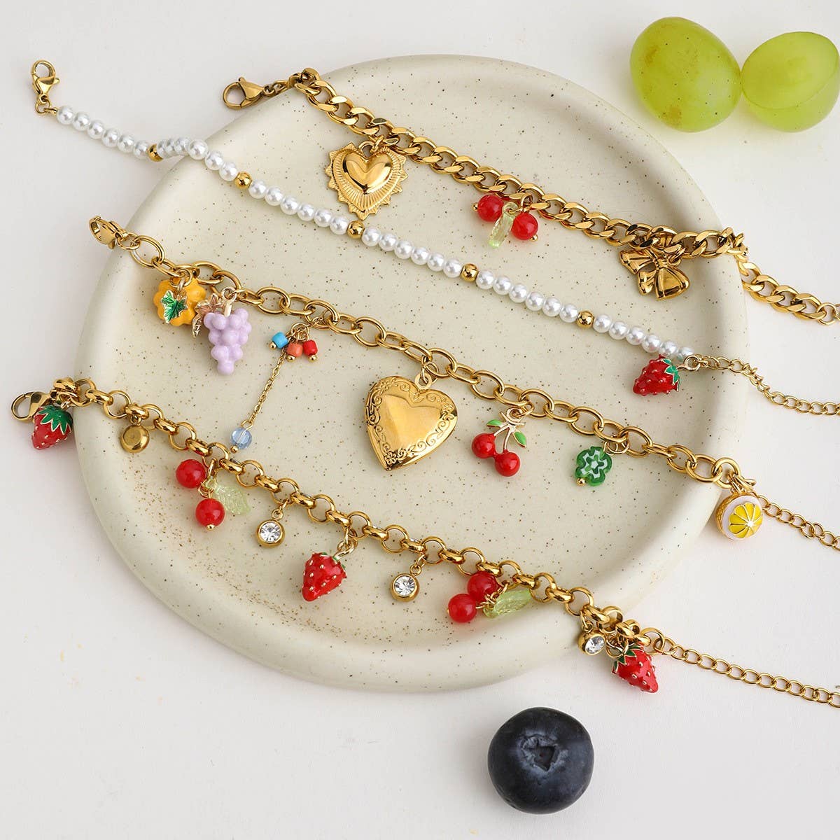 Luxury 18K Gold Grape Drop Pendant Bracelet