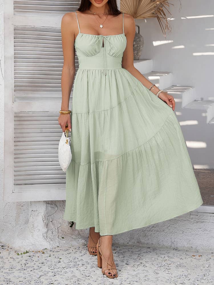 Solid color high-waisted dinner halter dress