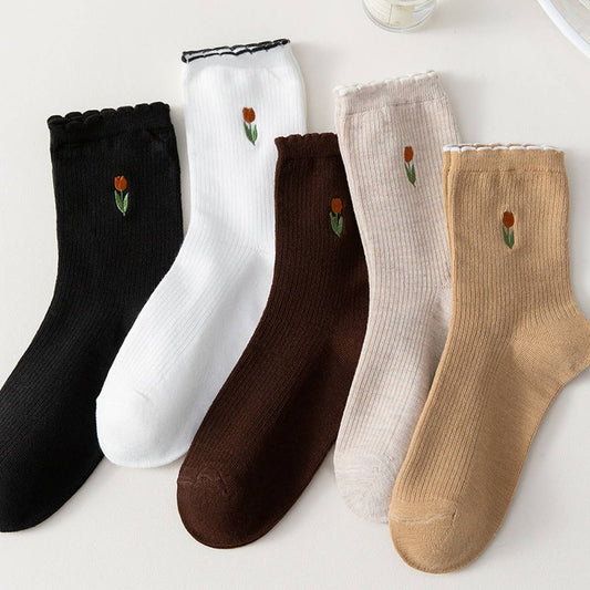 FLORAL EMBROIDERED COTTON SOCKS