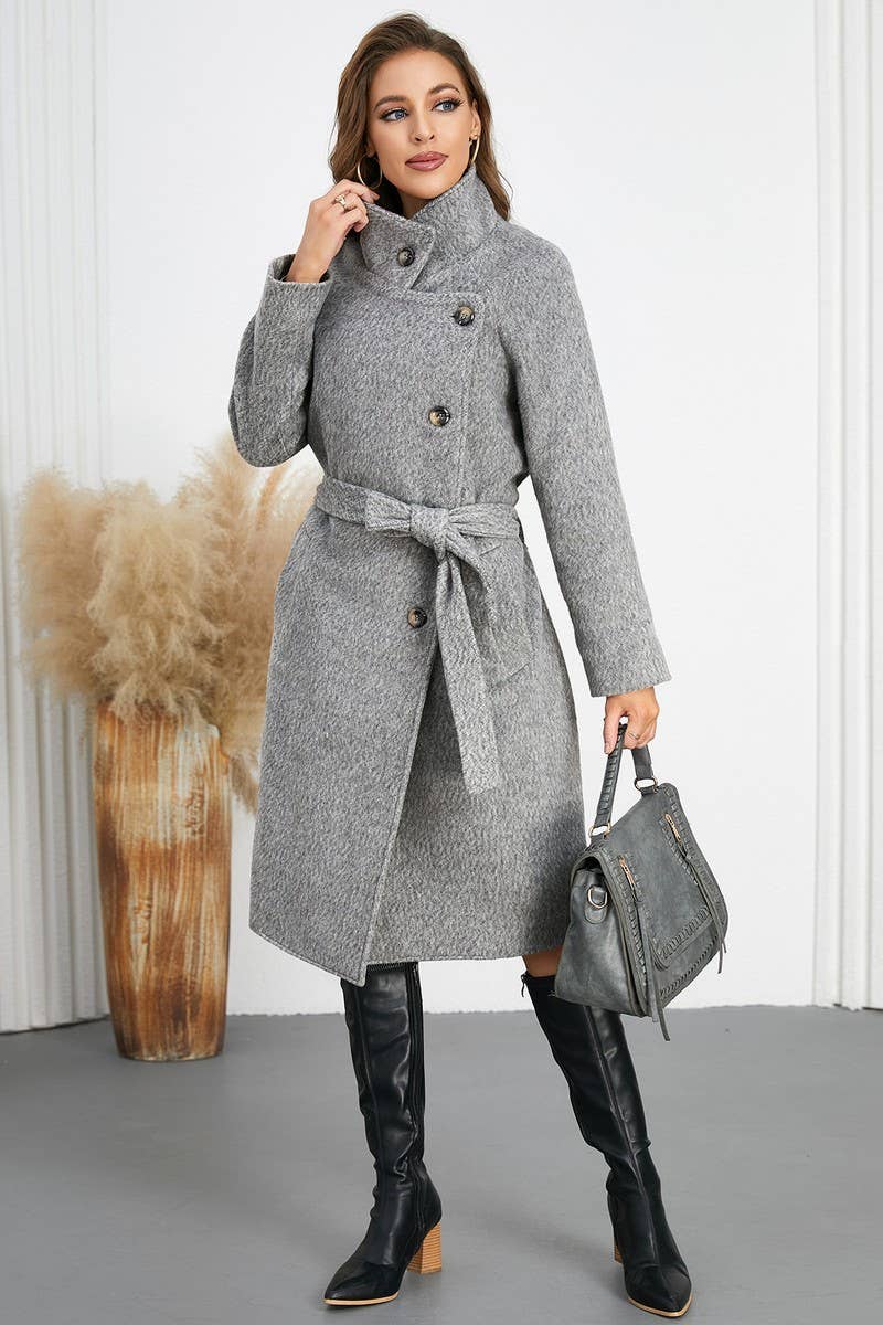 CWOCO0947_SOLID COLOR ELEGANT LACE-UP WOOLEN COAT