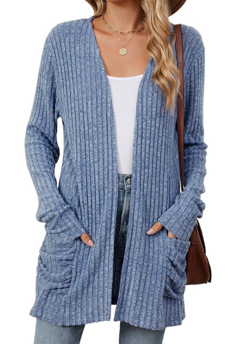 CWOCAL0812_SOLID COLOR POCKET KNITTED BOTTOMING CARDIGAN