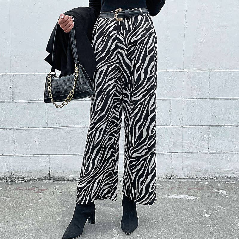 COMMUTER ZEBRA-PRINT FASHION WIDE-LEG PANTS