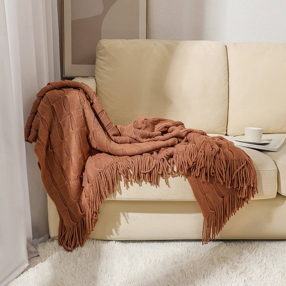 KNITTED THIN TASSEL SOFA BLANKET BED END BLANKET