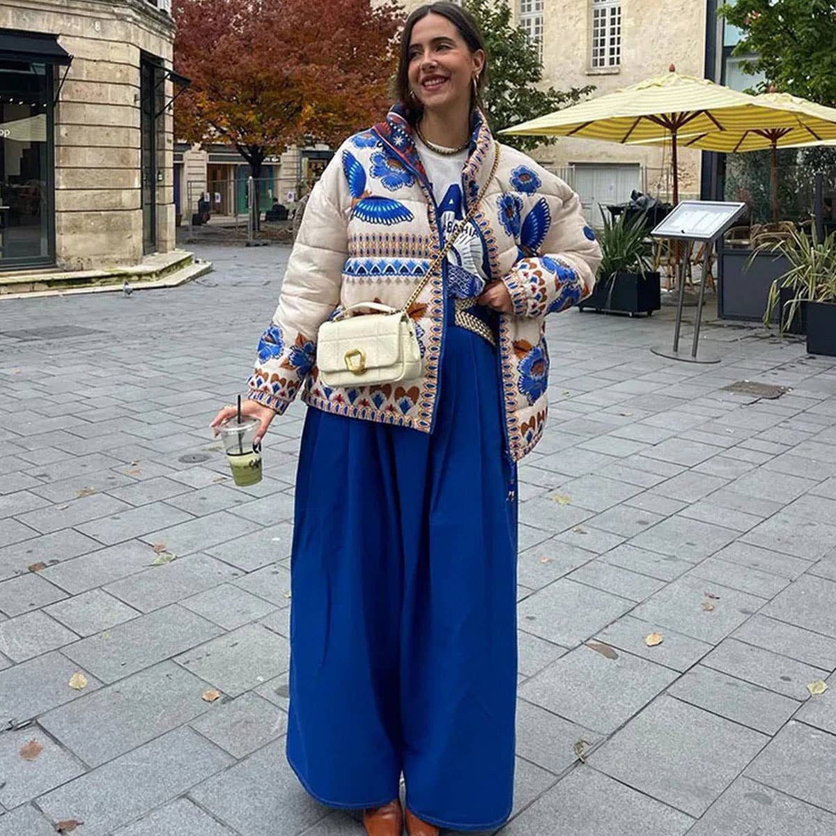 BLUE FLOWER PRINT ZIP-UP QUILTED JACKET_CWOJA1558