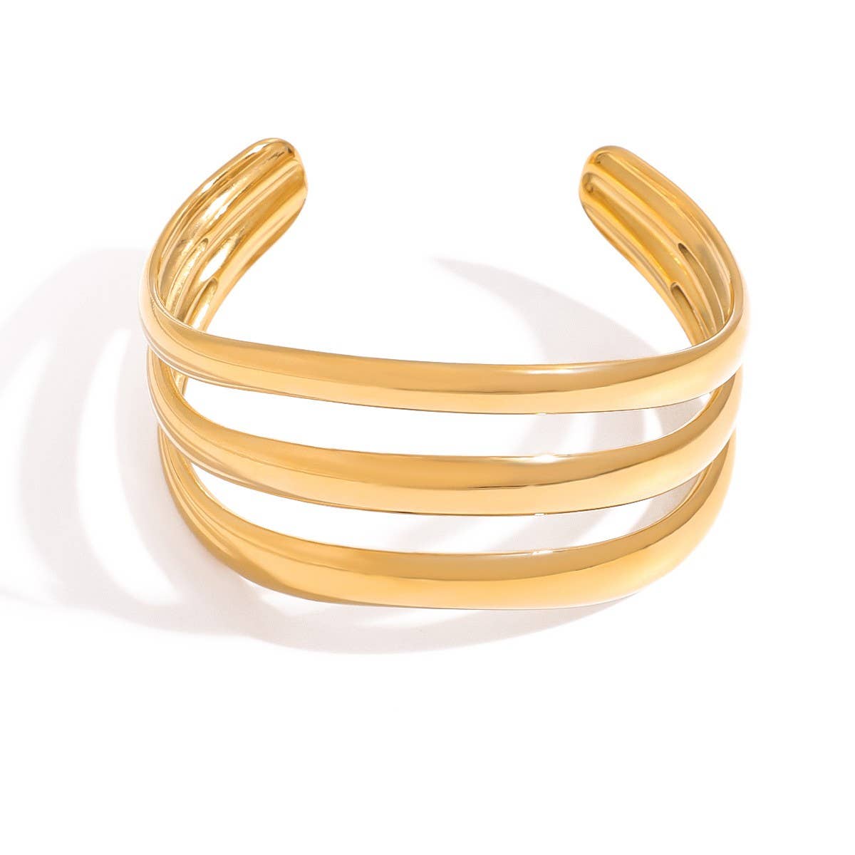 Minimalist 3-Layer Open Bangle, 18K Gold Steel
