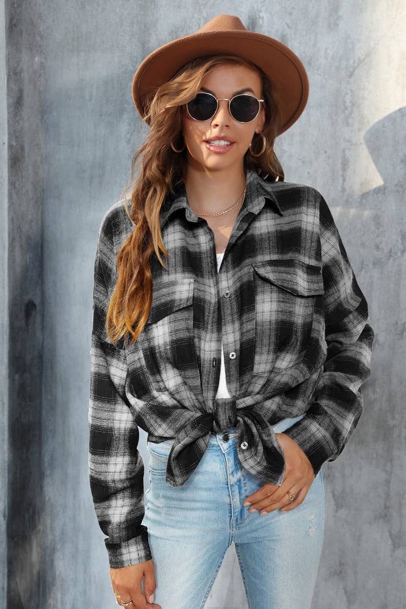 CWOCO0330_CASUAL PLAID BUTTON-DOWN SHIRT TOP COAT