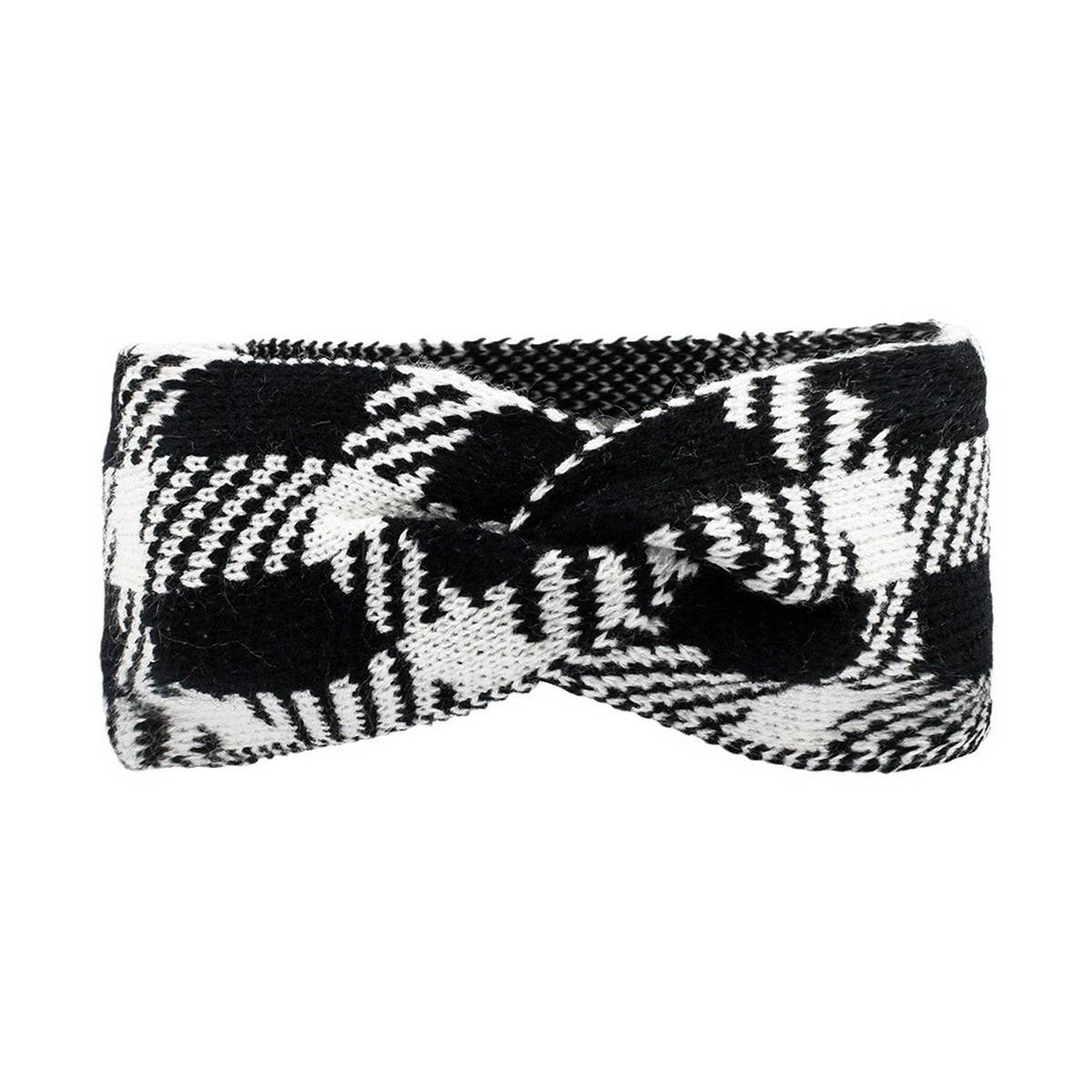 CWAHA07208_ WOMEN PLAID KNIT BOW HEADBAND EAR FOR WOMEN