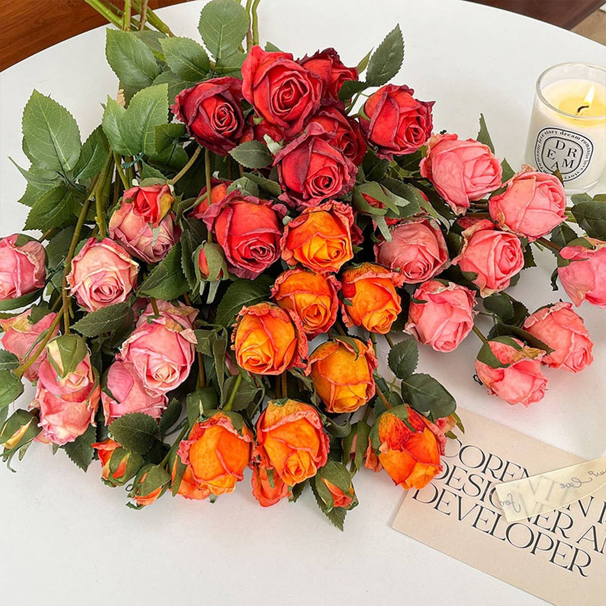 Vintage 5-Head Angora Rose with Burnt Edges